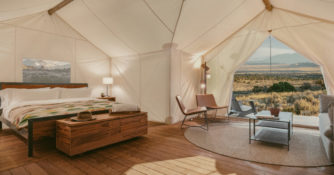 Interiors of the safari tents at the ULUM hotel by Under Canvas in Moab, Utah