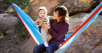 Mom and Baby in a Camping Hammock