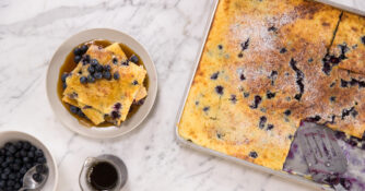 Lemon and Blueberry Sheet Pan Pancakes