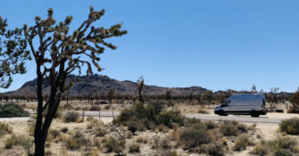 Cabana camper van in desert Mojave National Preserve