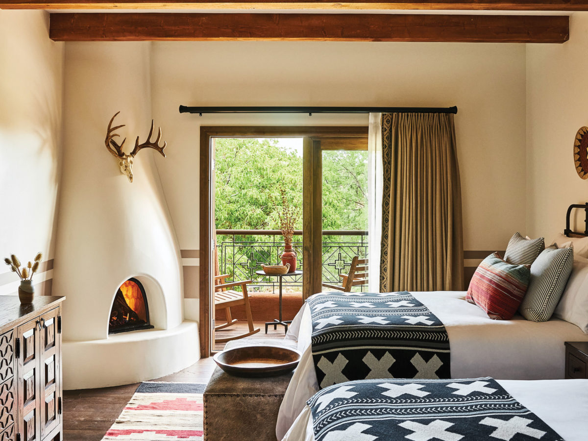 Santa Fe Bishop's Lodge Guestroom with Double Queen Beds and a Fireplace