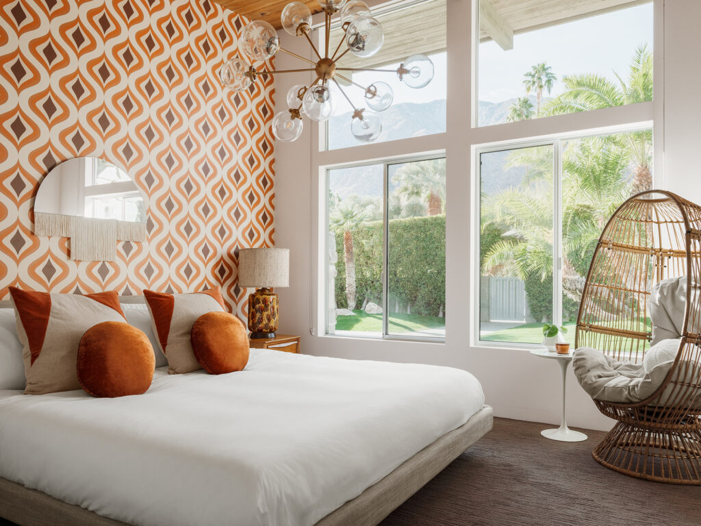 Palm Springs Orange Wallpaper Bedroom by Michelle Boudreau Design