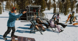 Cornhole at High West's Outpost Pop-up at Mammoth Mountain
